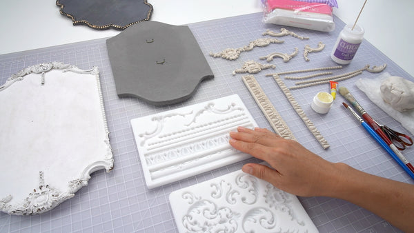 Frame Boarders Sheet Mold - Silicone Mold  Delicate details for all types of clay projects, including custom frames! Mold size: 20 cm x 13 cm Realistic flower petals for CLAYCRAFT BY DECO CLAY as well as sugar flowers and