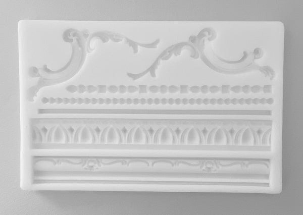 Frame Boarders Sheet Mold - Silicone Mold  Delicate details for all types of clay projects, including custom frames! Mold size: 20 cm x 13 cm Realistic flower petals for CLAYCRAFT BY DECO CLAY as well as sugar flowers and