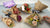 Clay carnation bouquets in cream, pink, red, and purple, wrapped in printed brown paper with ribbons, greenery, and yellow Billy Buttons.⠋